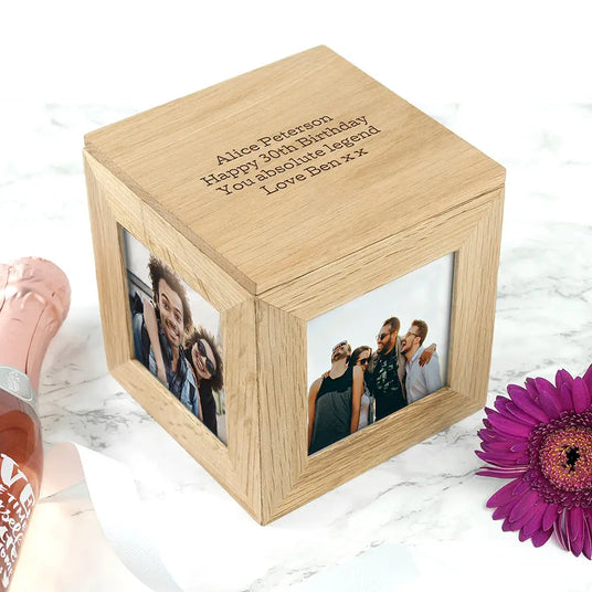Personalised Oak Photo Cube Keepsake Boxes