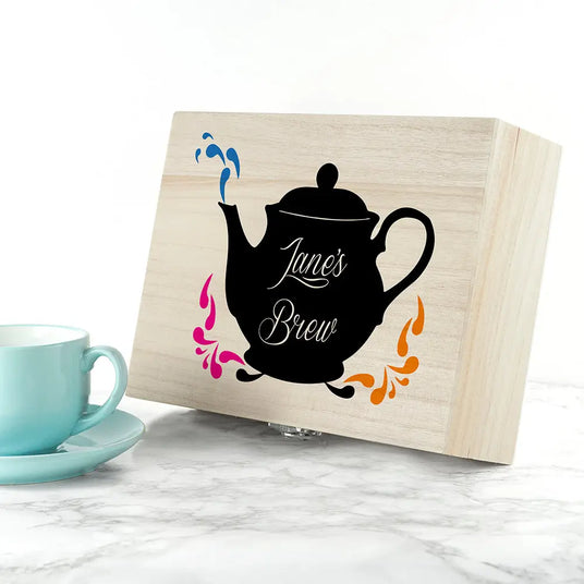 Personalised Wooden Tea Boxes with Pukka Selection | Shop now At Gift Moments