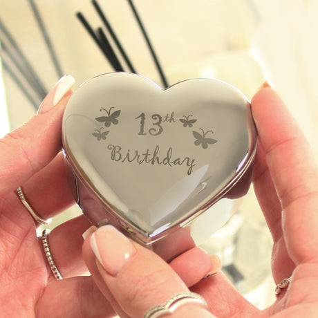 13th Birthday Butterflies Heart Trinket Box