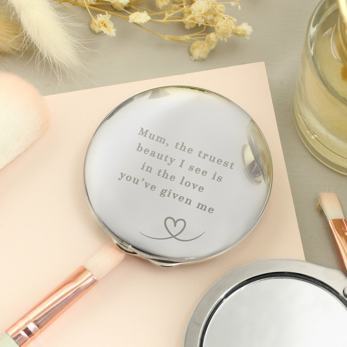 Personalised Heart Round Compact Mirror - Shop At Gift Moments - 1