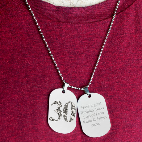 Personalised Camouflage Age Stainless Steel Double Dog Tag Necklace