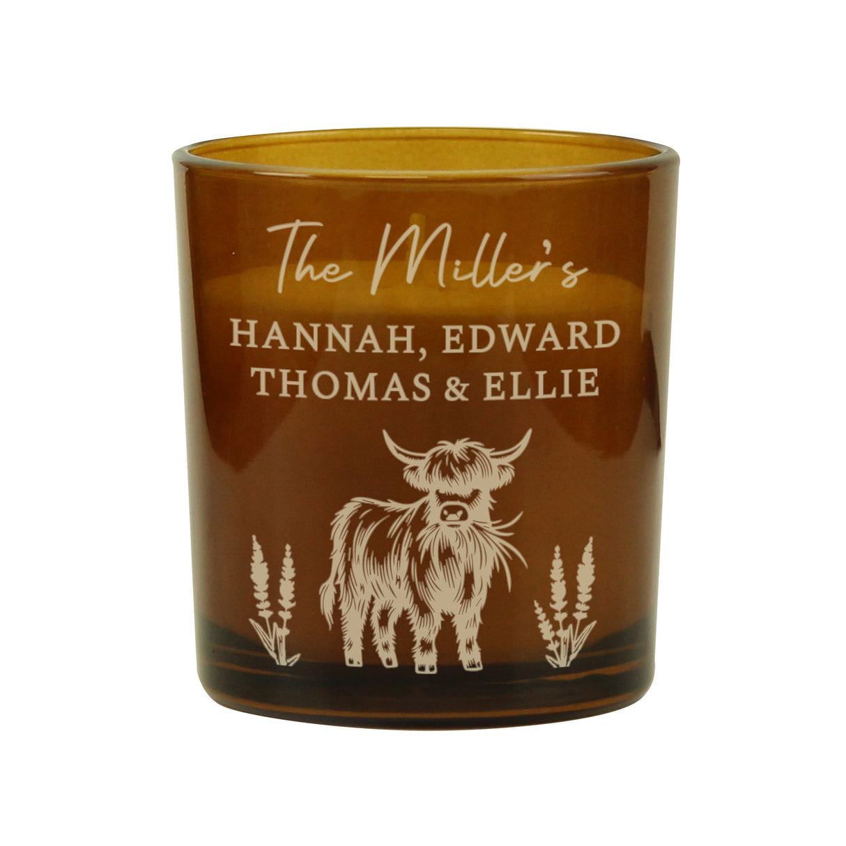 Personalised Engraved Highland Cow Amber Glass Candle - Shop At Gift Moments - 5