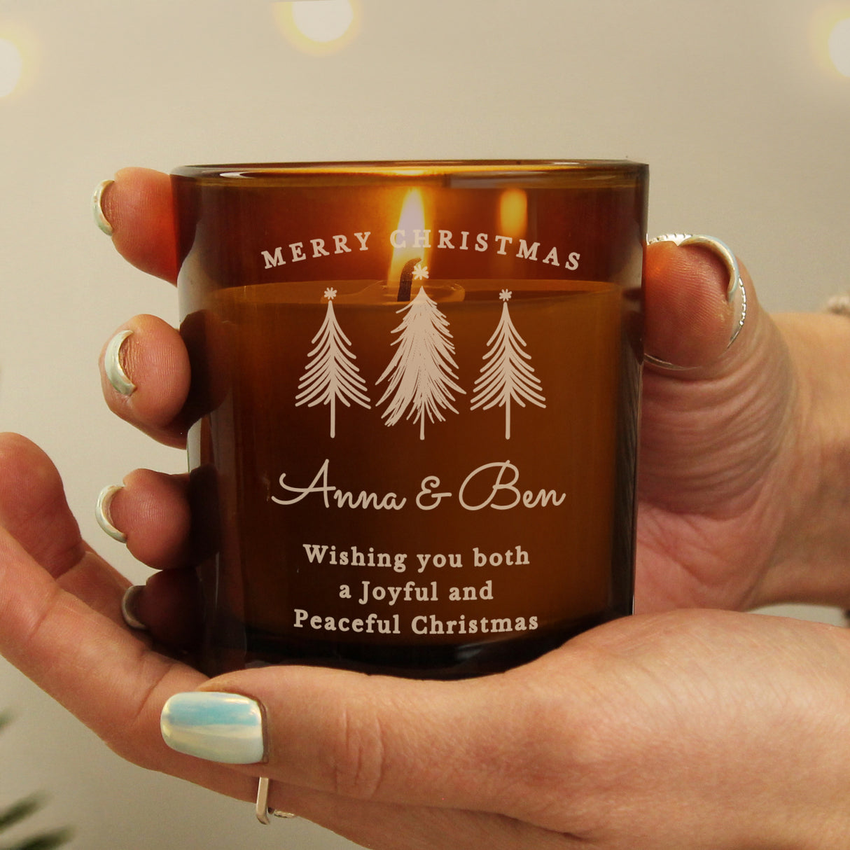 Personalised Christmas Tree Amber Glass Candle - Shop At Gift Moments - 2