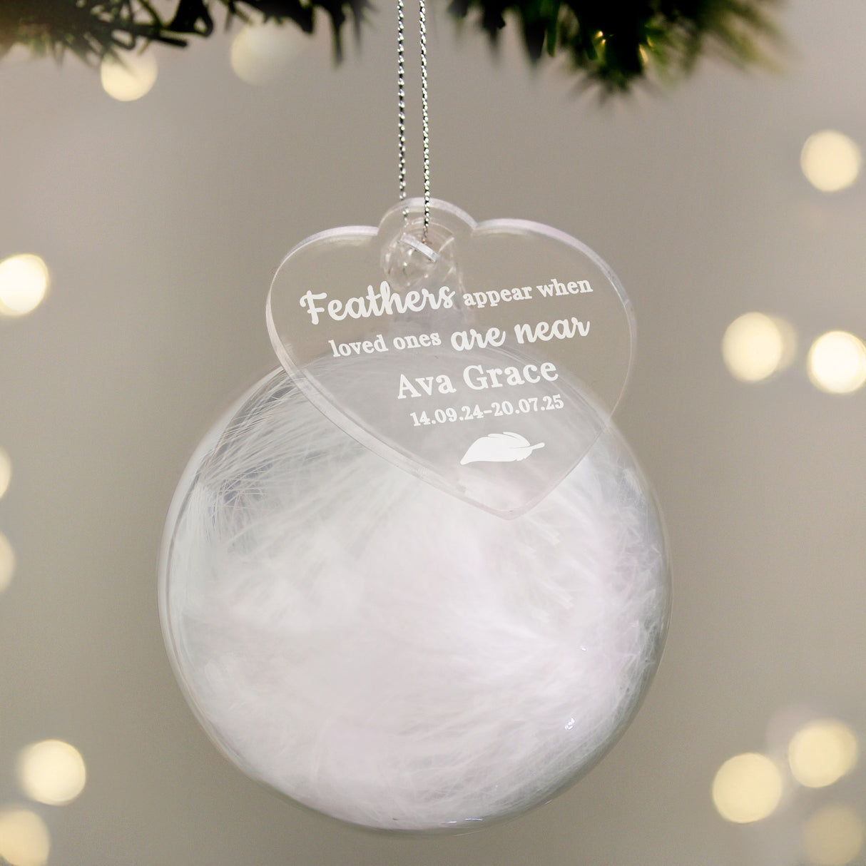 Personalised White Memorial Feather Bauble - Shop Christmas Baubles At Gift Moments - 2