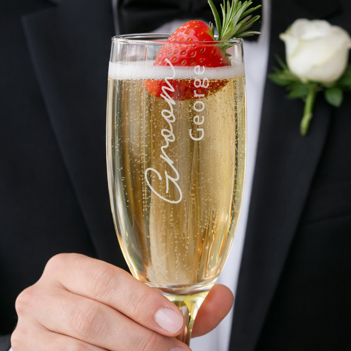Personalised Groom Elegant Flute Glass