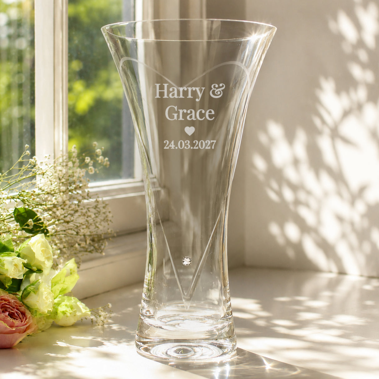 Personalised Mr & Mrs Large Diamond Effect Heart Vase - Shop Vases At Gift Moments - 4