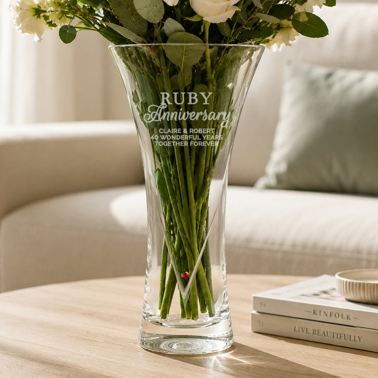 Personalised Ruby Anniversary Diamond Effect Heart Vase