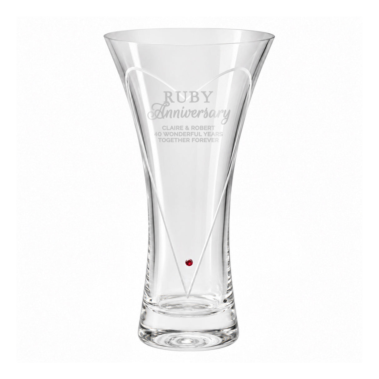 Personalised Ruby Anniversary Diamond Effect Heart Vase
