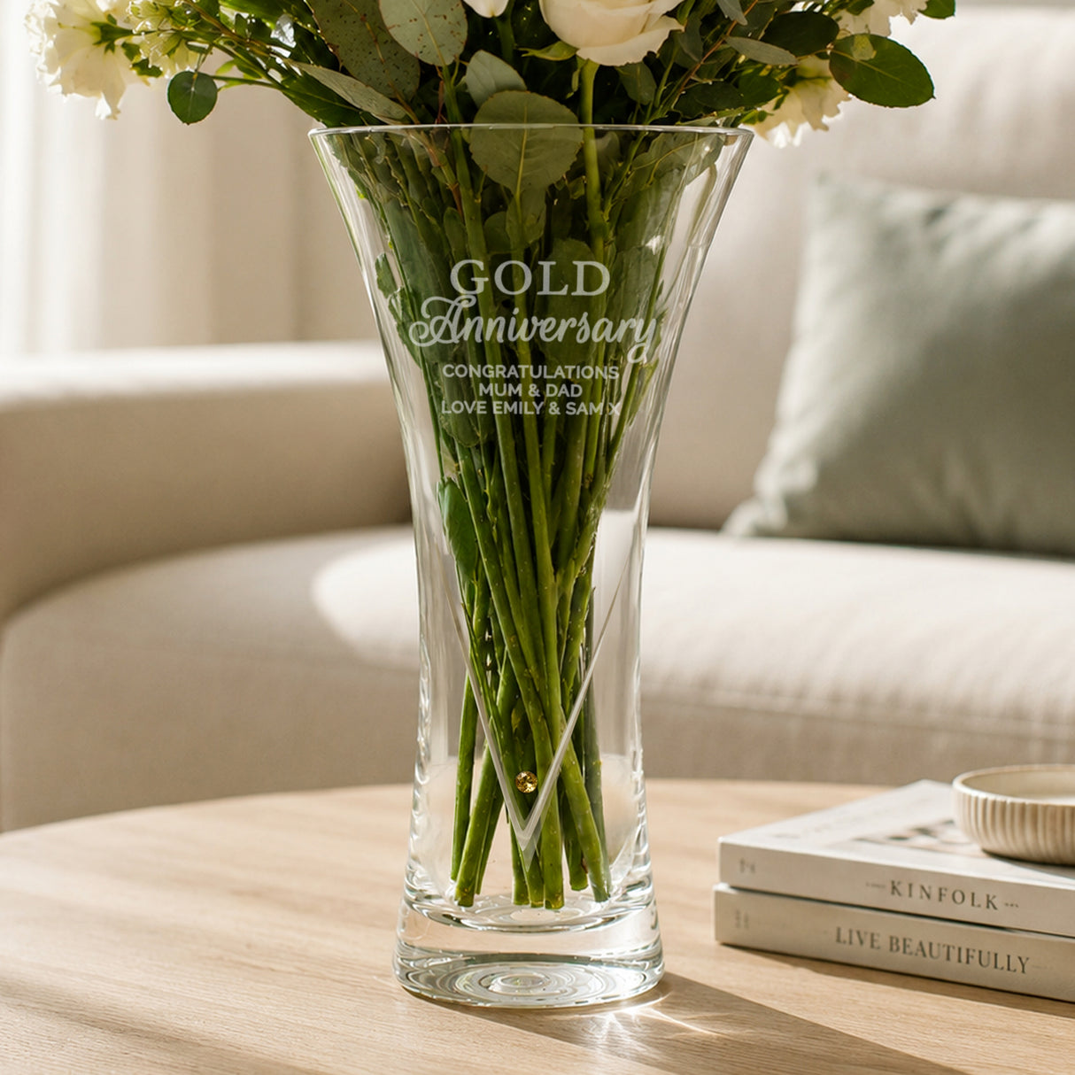 Personalised Gold Anniversary Large Diamond Effect Heart Vase - Shop Vases At Gift Moments - 1