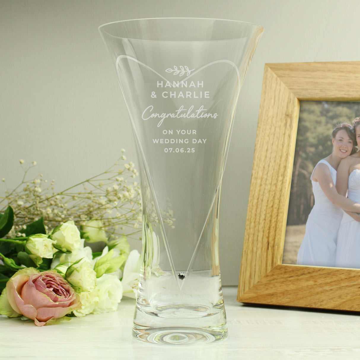 Personalised Botanical Hand Cut Diamond Effect Heart Vase