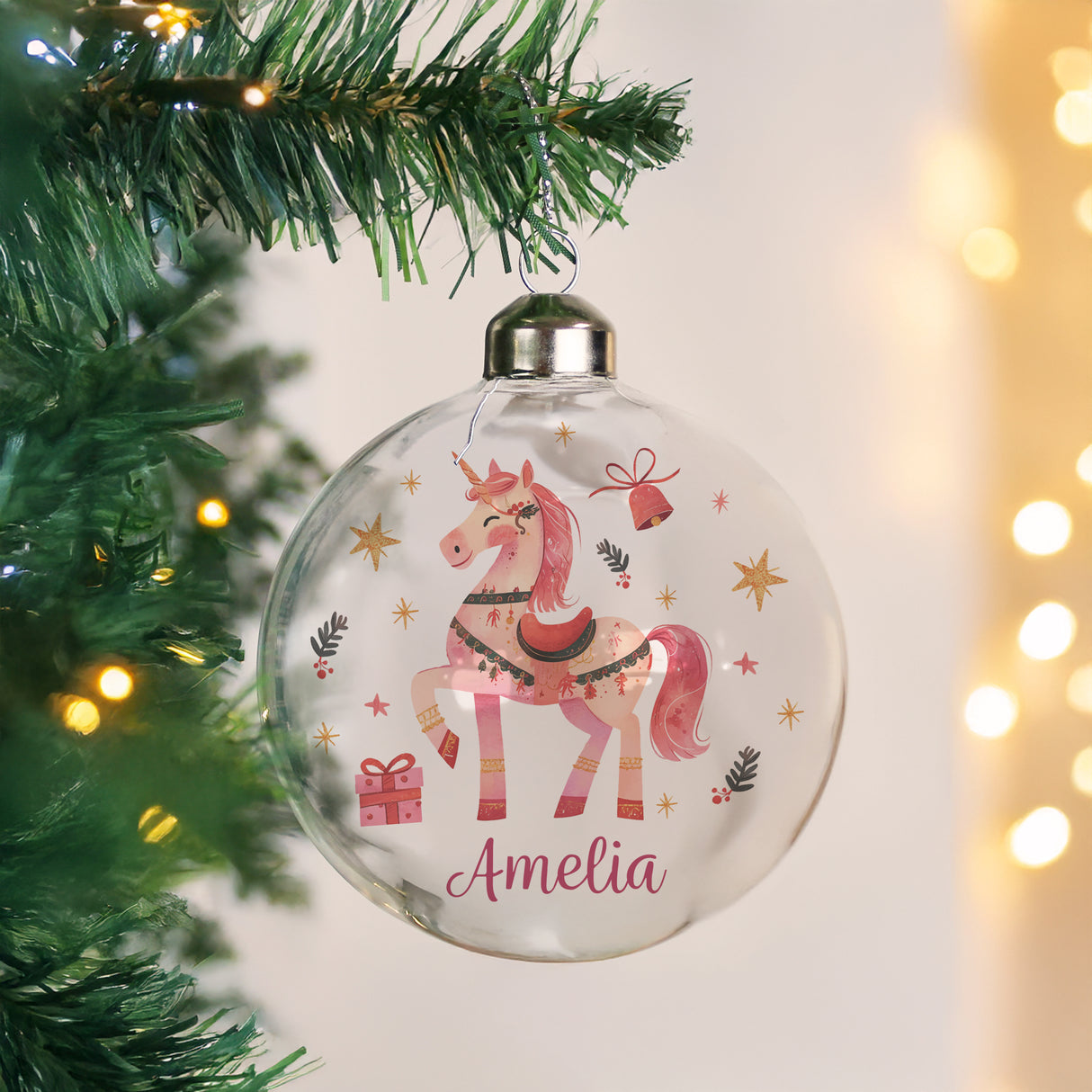 Personalised Unicorn Christmas Glass Bauble - Shop At Gift Moments - 1