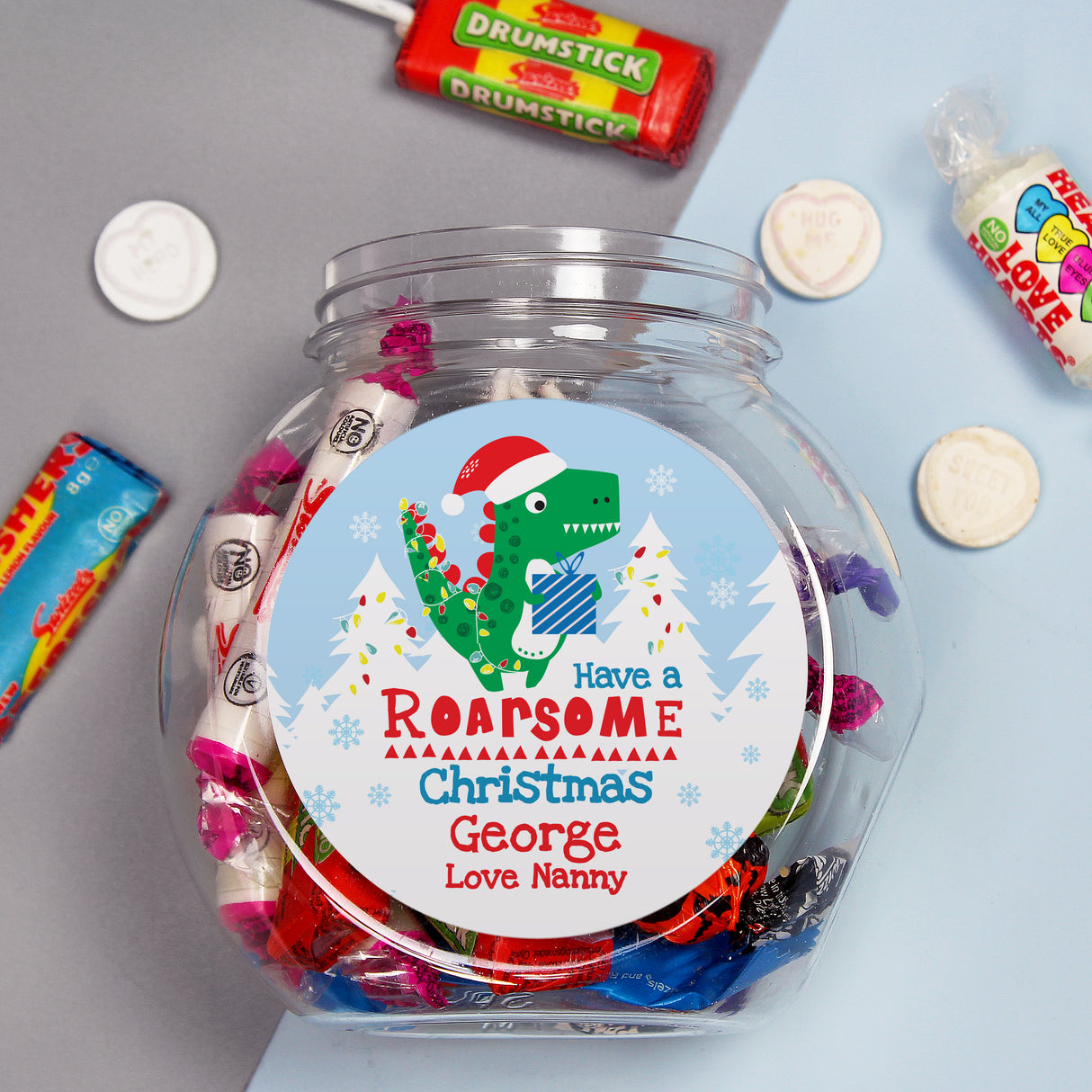 Personalised Dinosaur ’Have a Roarsome Christmas’ Sweet Jar - Shop Sweets At Gift Moments - 2
