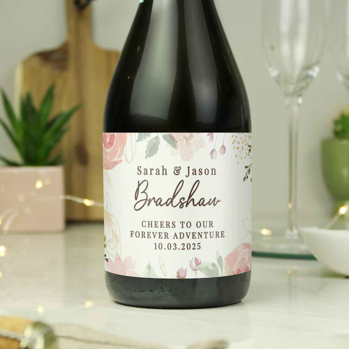 Personalised Floral Watercolour Bottle of Prosecco