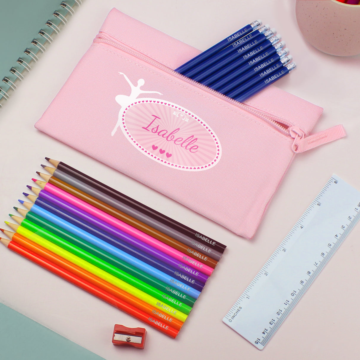 Pink Ballerina Pencil Case with Personalised Pencils & Crayons - Shop Pencil Cases & Sets At Gift Moments - 1