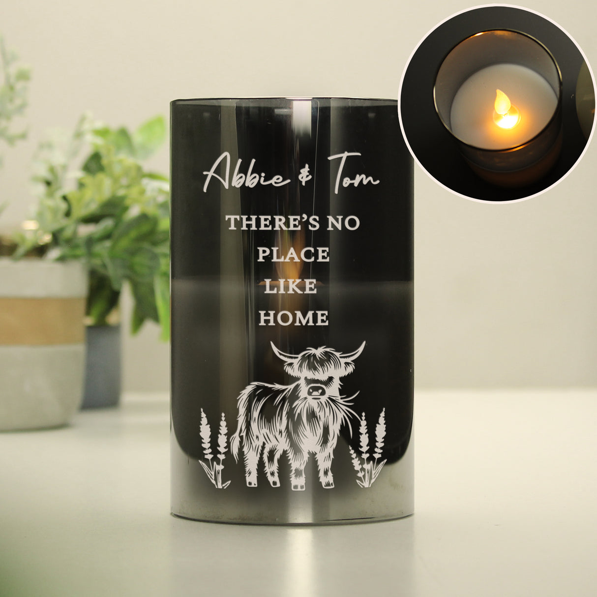 Personalised Highland Cow Glass LED Candle - Shop At Gift Moments - 1