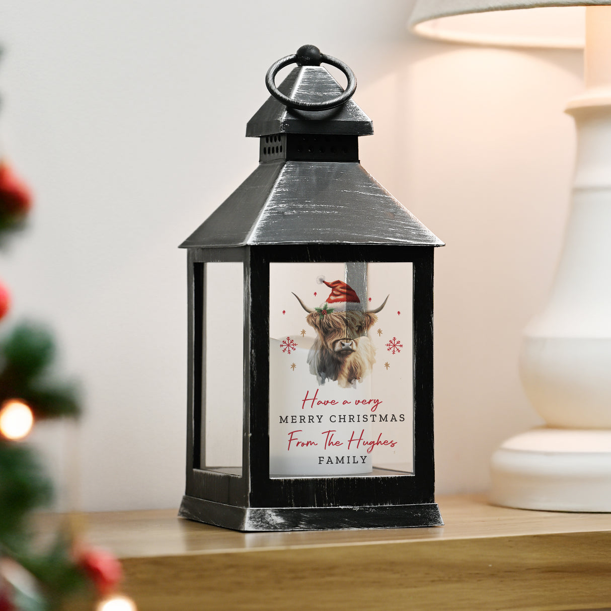 Personalised Highland Cow Christmas LED Lantern - Shop At Gift Moments - 1
