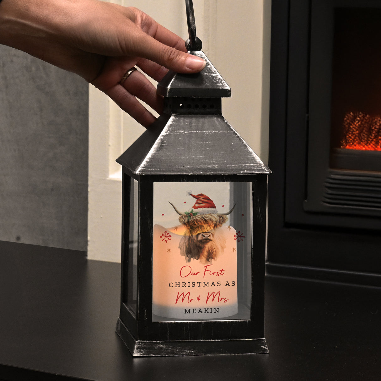 Personalised Highland Cow Christmas LED Lantern - Shop At Gift Moments - 3