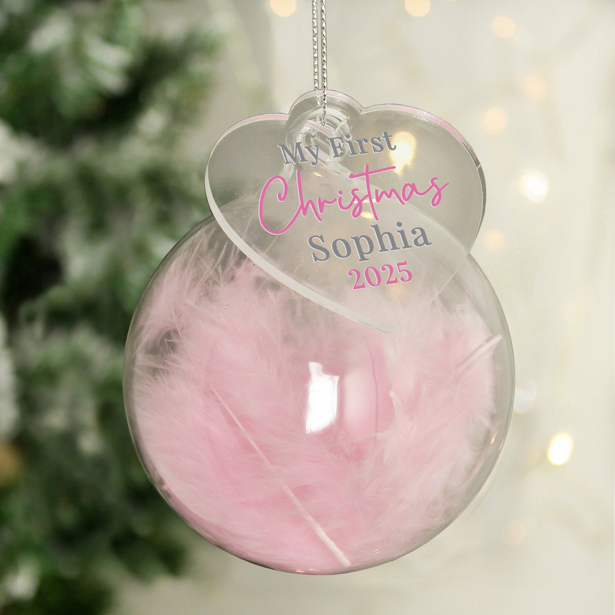 Personalised My 1st Christmas Pink Feather Bauble - Shop At Gift Moments - 1