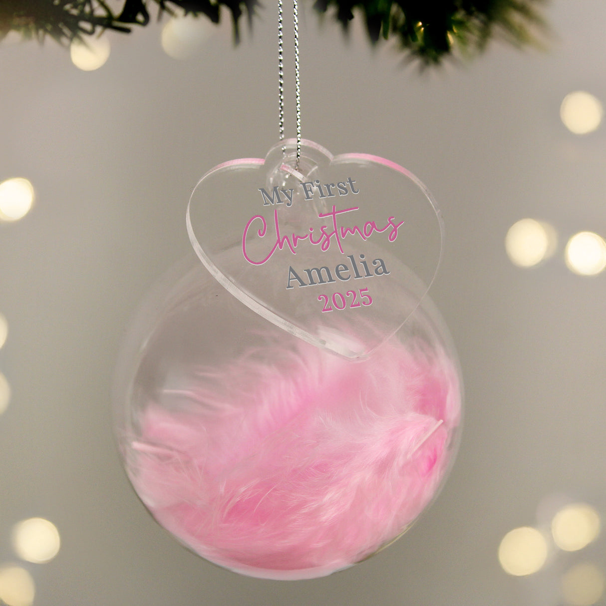 Personalised My 1st Christmas Pink Feather Bauble - Shop At Gift Moments - 2