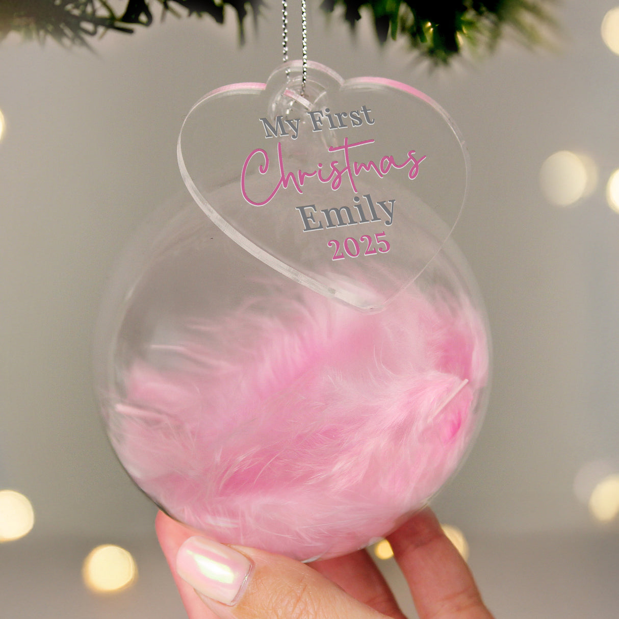 Personalised My 1st Christmas Pink Feather Bauble - Shop At Gift Moments - 3