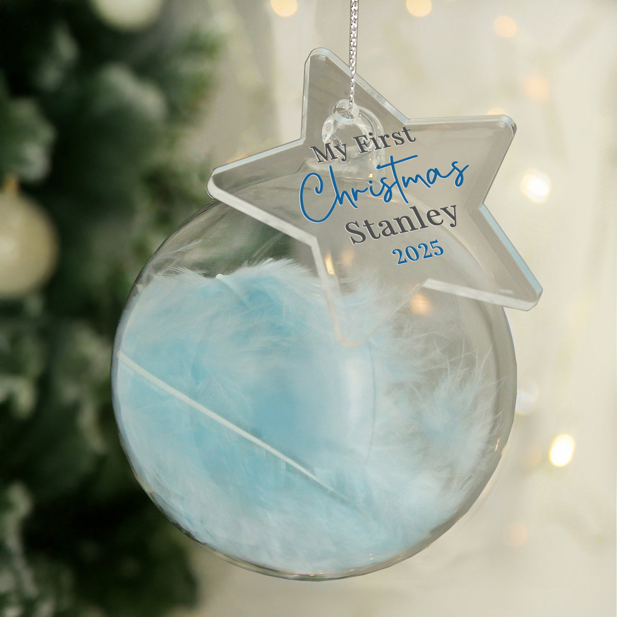 Personalised My 1st Christmas Blue Feather Bauble - Shop At Gift Moments - 1