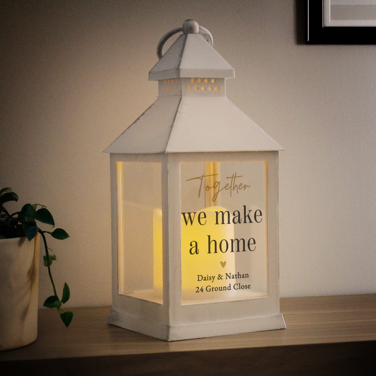 Personalised Black & Gold Heart White Lantern - Shop LED Lighting At Gift Moments - 1