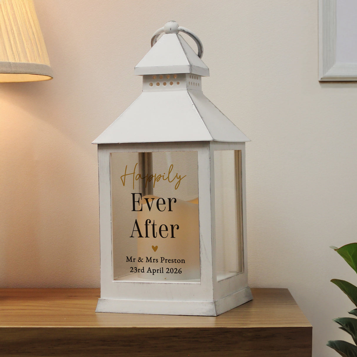Personalised Black & Gold Heart White Lantern - Shop LED Lighting At Gift Moments - 3