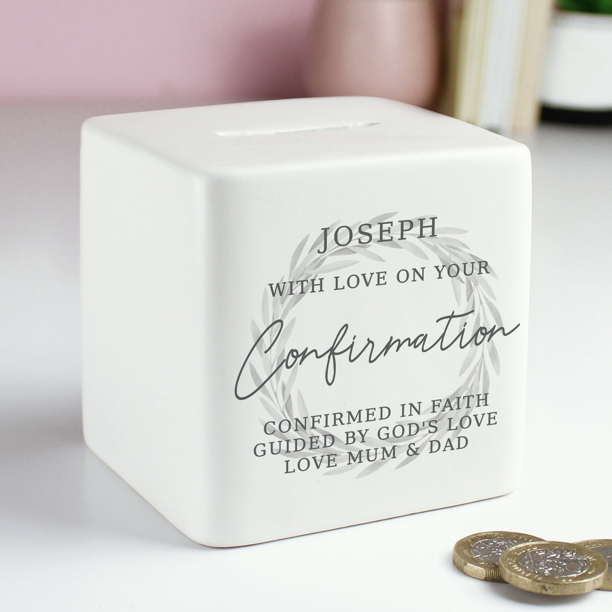 Personalised Wreath Ceramic Square Money Box - Shop At Gift Moments - 4
