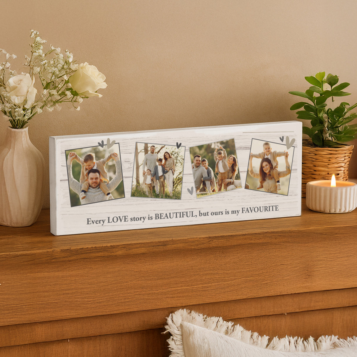 Personalised Photo Upload Hearts Mantel Block - Shop Ornaments At Gift Moments - 3