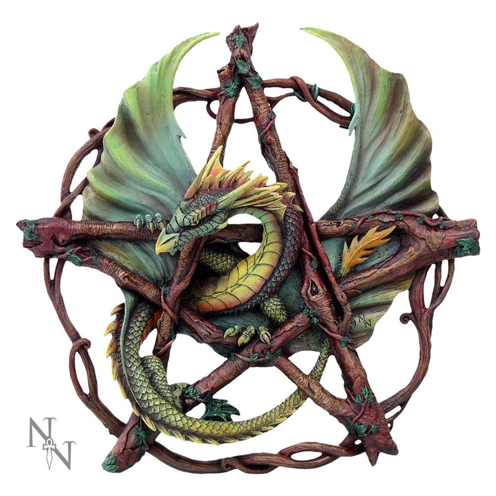 Anne Stokes Green Forest Pentagram Dragon Wall Plaque: 2 - Wall Hanging Sculptures By Anne Stokes