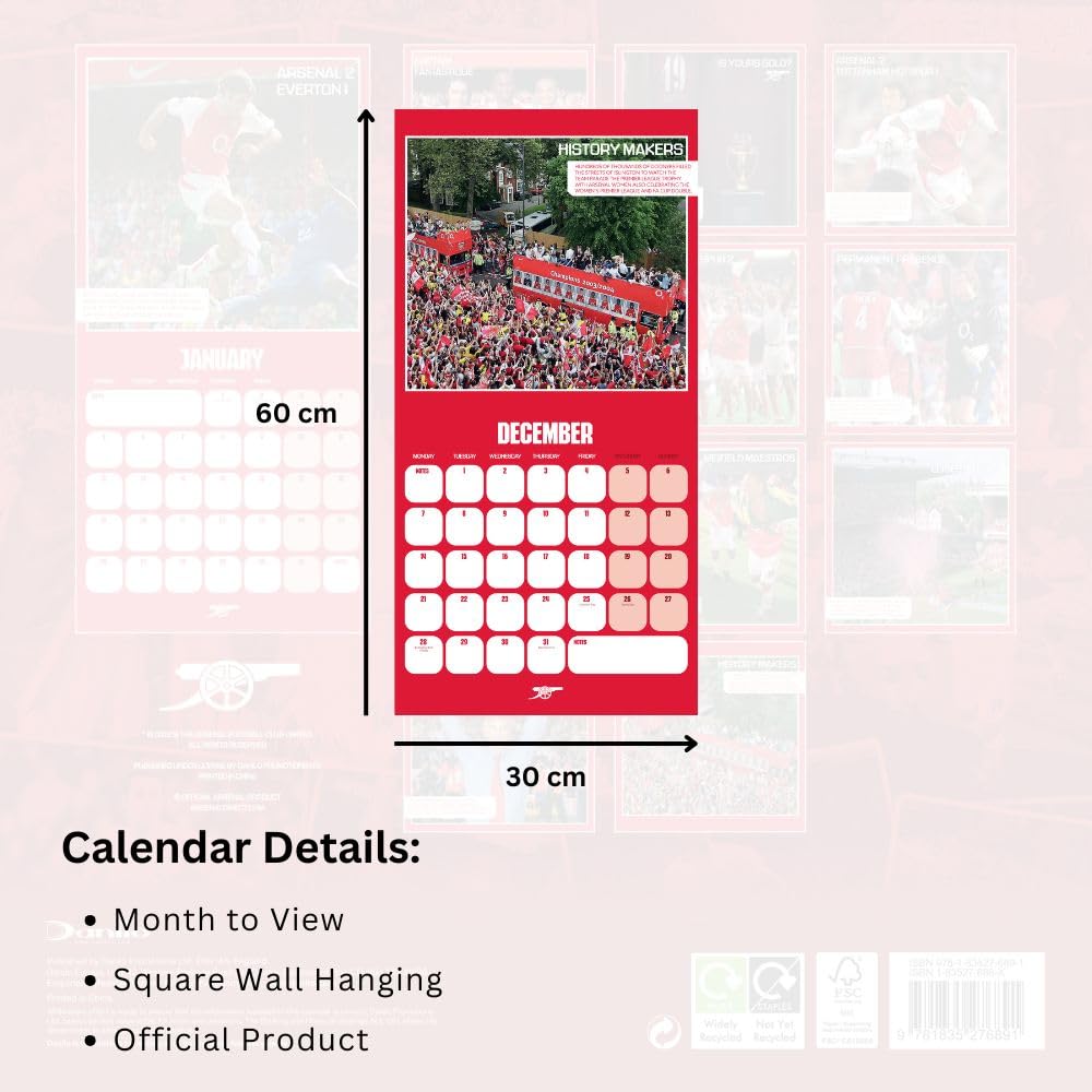 Arsenal FC Legends Square Calendar 2026: 6 - Calendars By Arsenal