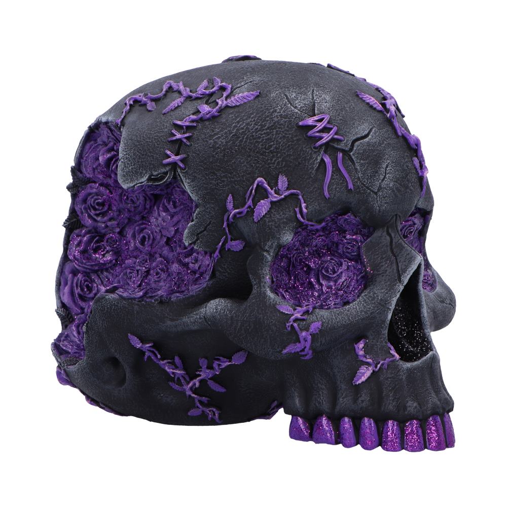 Rose Geode Skull Black and Purple Gothic Skull Figurine