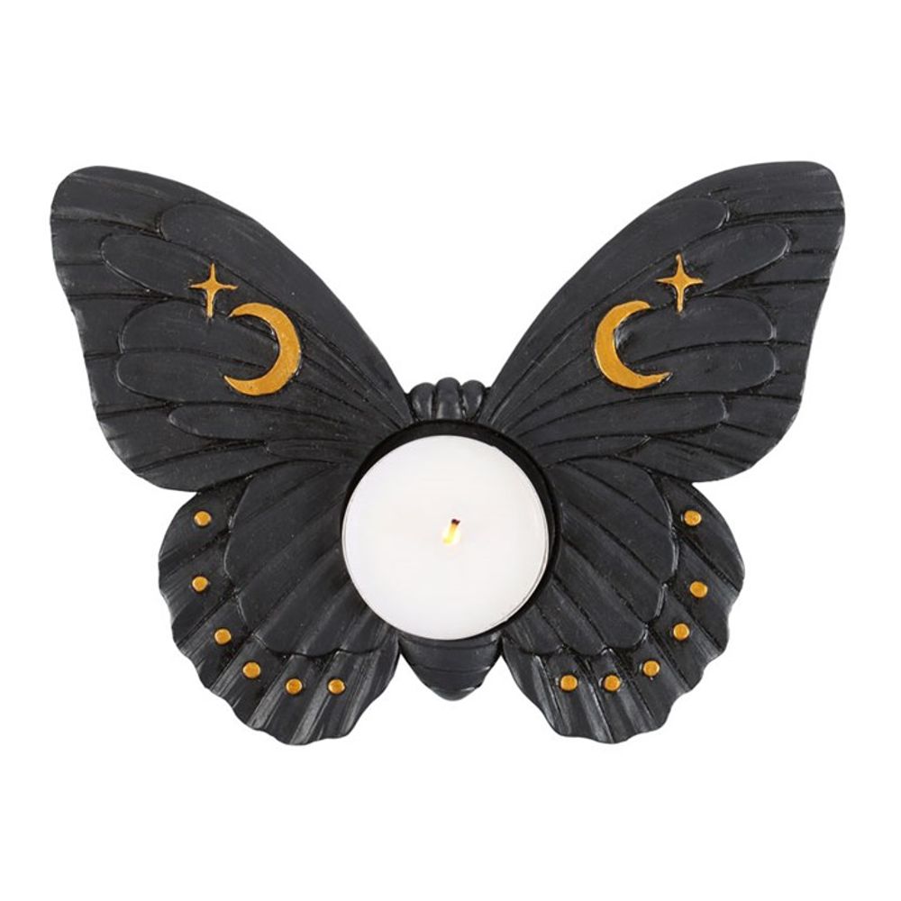 Black Moth Tealight Candle Holder: 2 - Candle Holders By Gift Moments