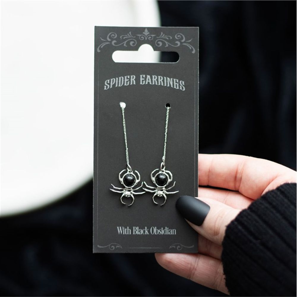 Black Obsidian Spider Threader Earrings: 1 - Jewellery By Gift Moments