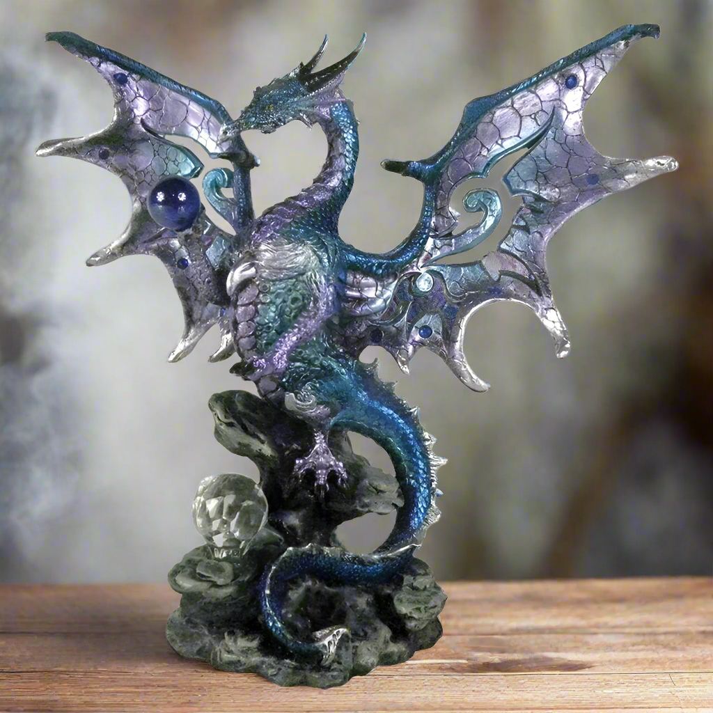 Blue Dragon Protector Metallic Dragon Ornament: 1 - Figurines Medium (15-29cm) By Gift Moments