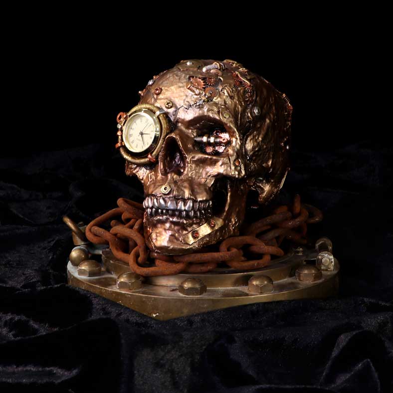 Bronze Scrapped Skull Steampunk Scrap Skeleton Figurine: 1 - Clocks By Gift Moments