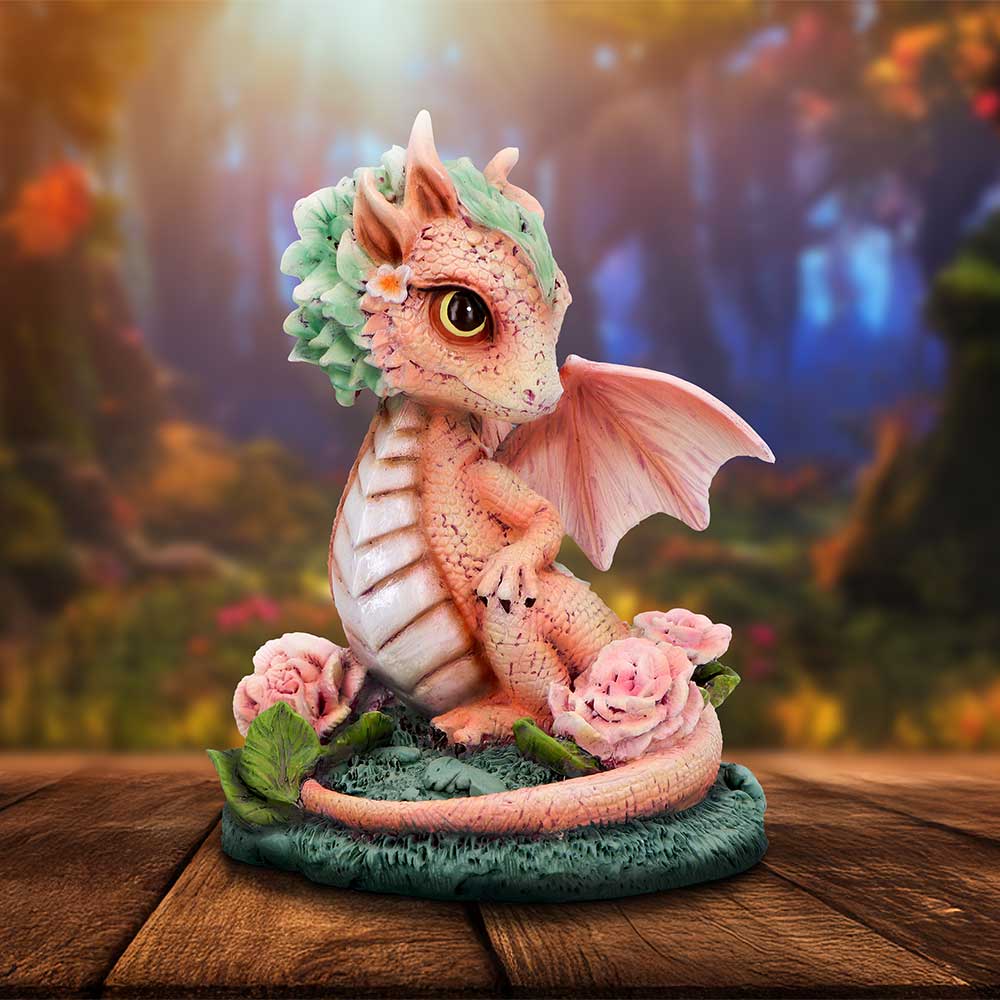 Carnation Flower Dragon Figurine: 1 - Figurines Small (Under 15cm) By NN Designs