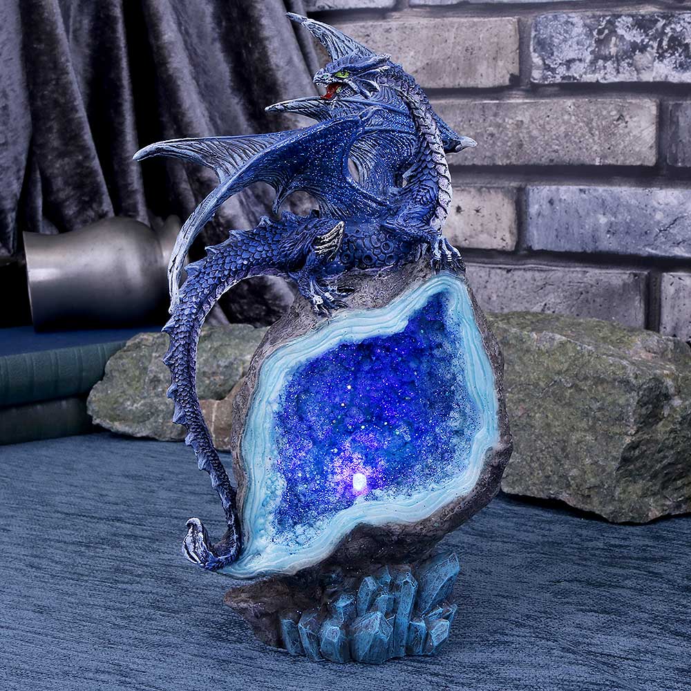 Cobalt Custodian Fantasy Blue Dragon Sitting On A Geode 23cm: 1 - Figures & Collectables By Gift Moments