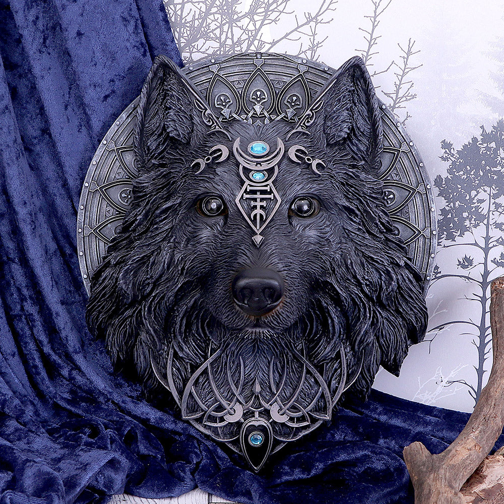 Dark Gothic Magical Wolf Moon Wall Hanging Plaque: 1 - Wall Hanging Sculptures By NN Designs