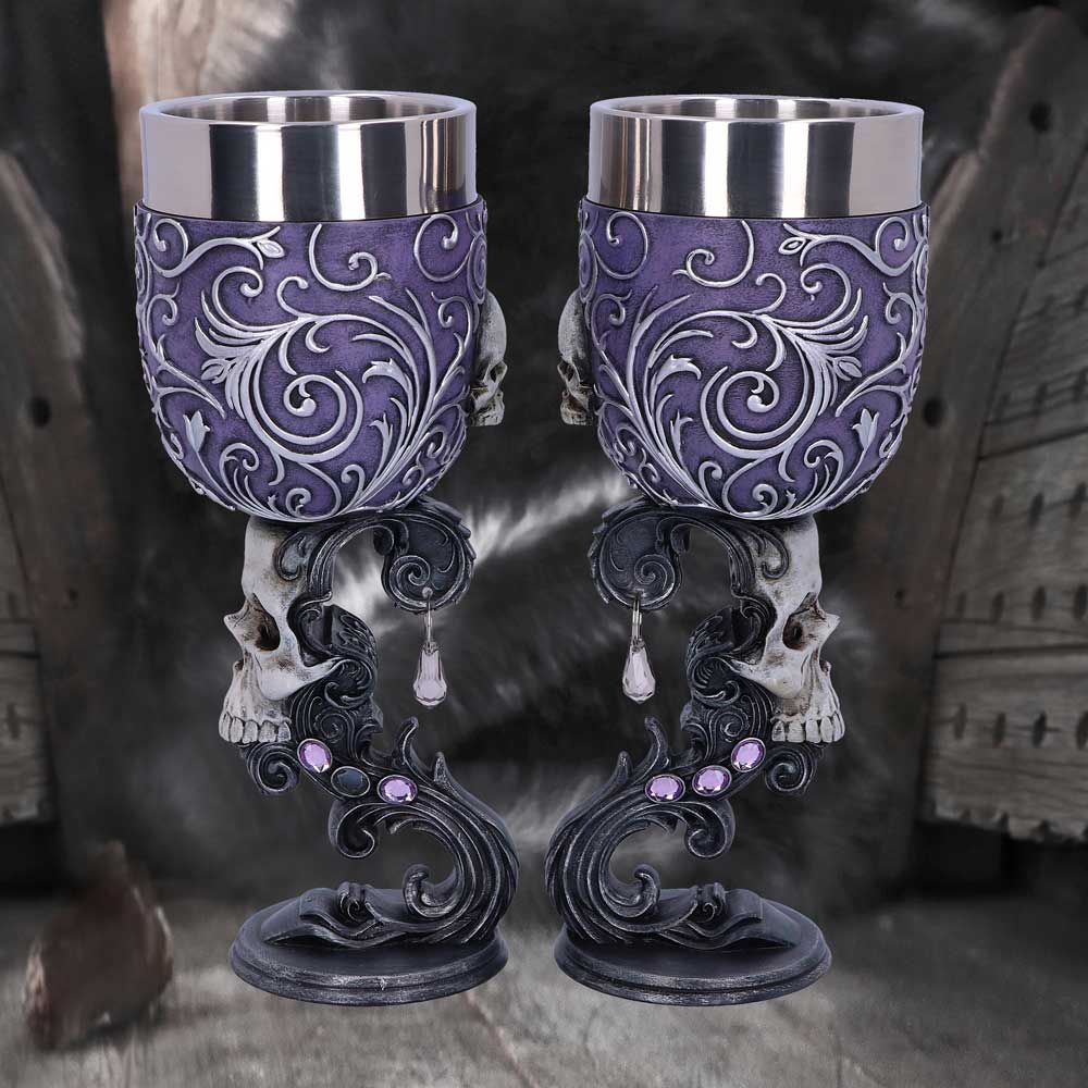 Deaths Desire Twin Skull Heart Set of Two Goblets: 1 - Goblets & Chalices By NN Designs