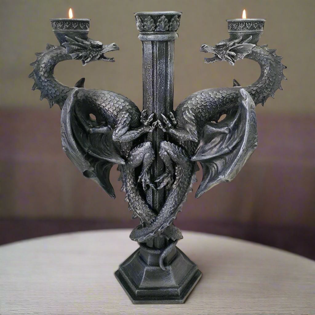 Dragon’s Altar Candelabra Black Gothic Triple Candle Holder: 1 - Candles & Holders By Gift Moments
