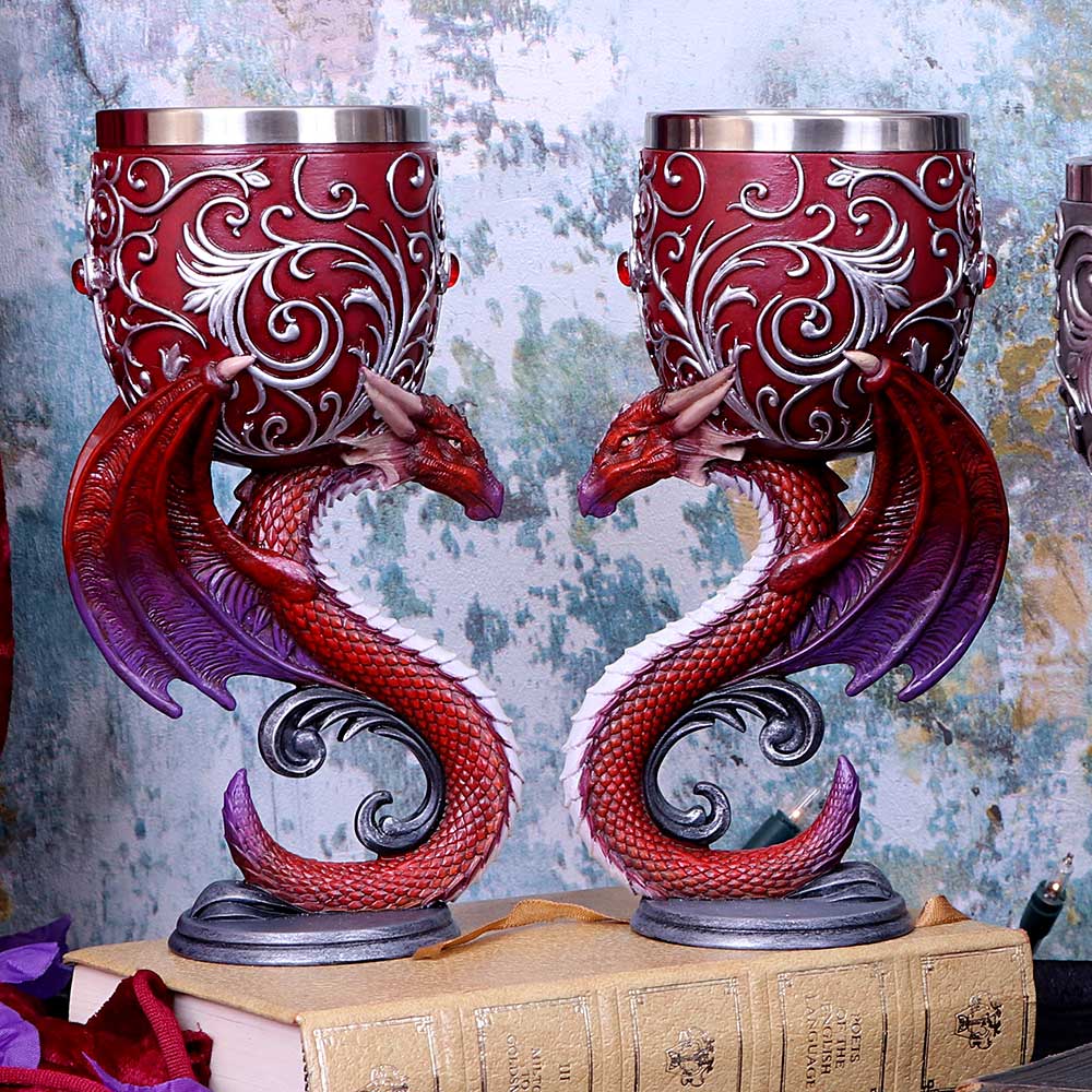 Dragons Devotion Twin Dragon Heart Set of Two Goblets: 1 - Goblets & Chalices By NN Designs