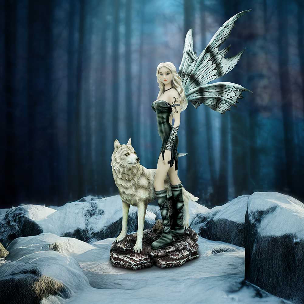 Esarosa Gothic Fairy with Wolf Companion Figurine: 1 - Figurines Medium (15-29cm) By NN Designs