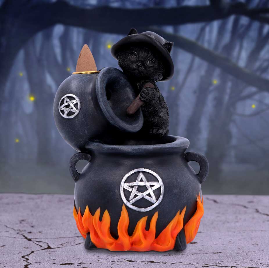 Familiar Brew Black Cat Backflow Incense Burner 18cm: 1 - Incense Holders By Gift Moments
