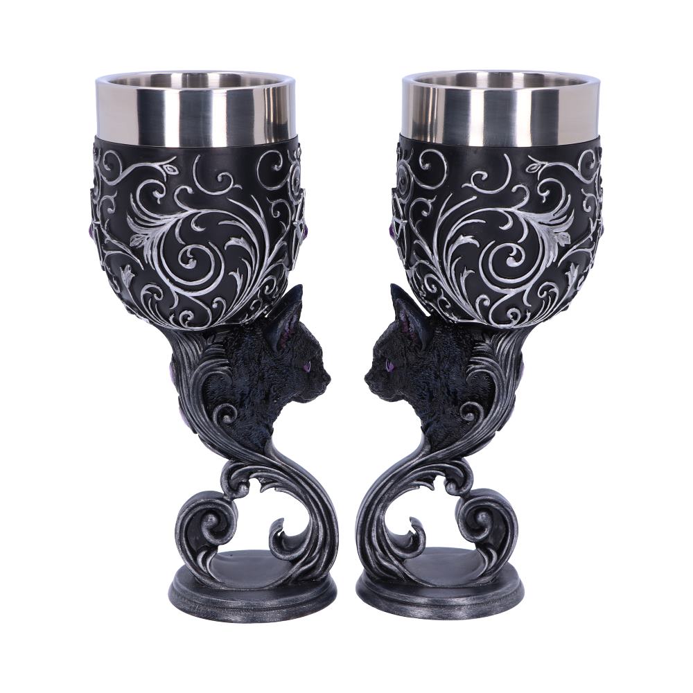 Familiars Love Twin Cat Heart Set of Two Goblets: 2 - Goblets & Chalices By NN Designs