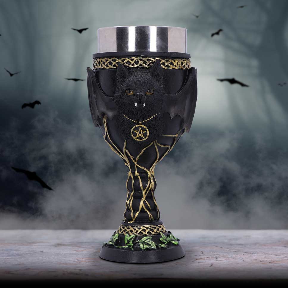 Feline Fang Black Cat Goblet 17.3cm: 1 - Goblets & Chalices By Gift Moments