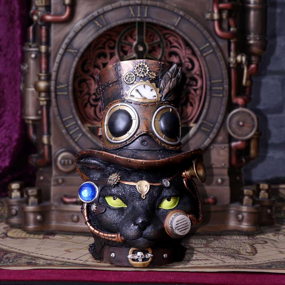 Felius Mogg 28.8cm Steampunk Black Cat Head Figurine: 1 - Figures & Collectables By Gift Moments