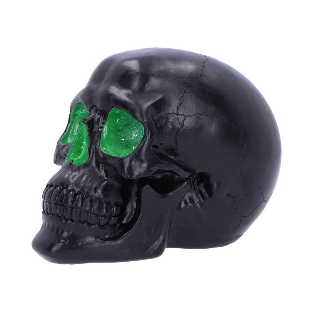 Geode Skull Black Green Gothic Glitter Skull Figurine: 3 - Figures & Collectables By NN Designs