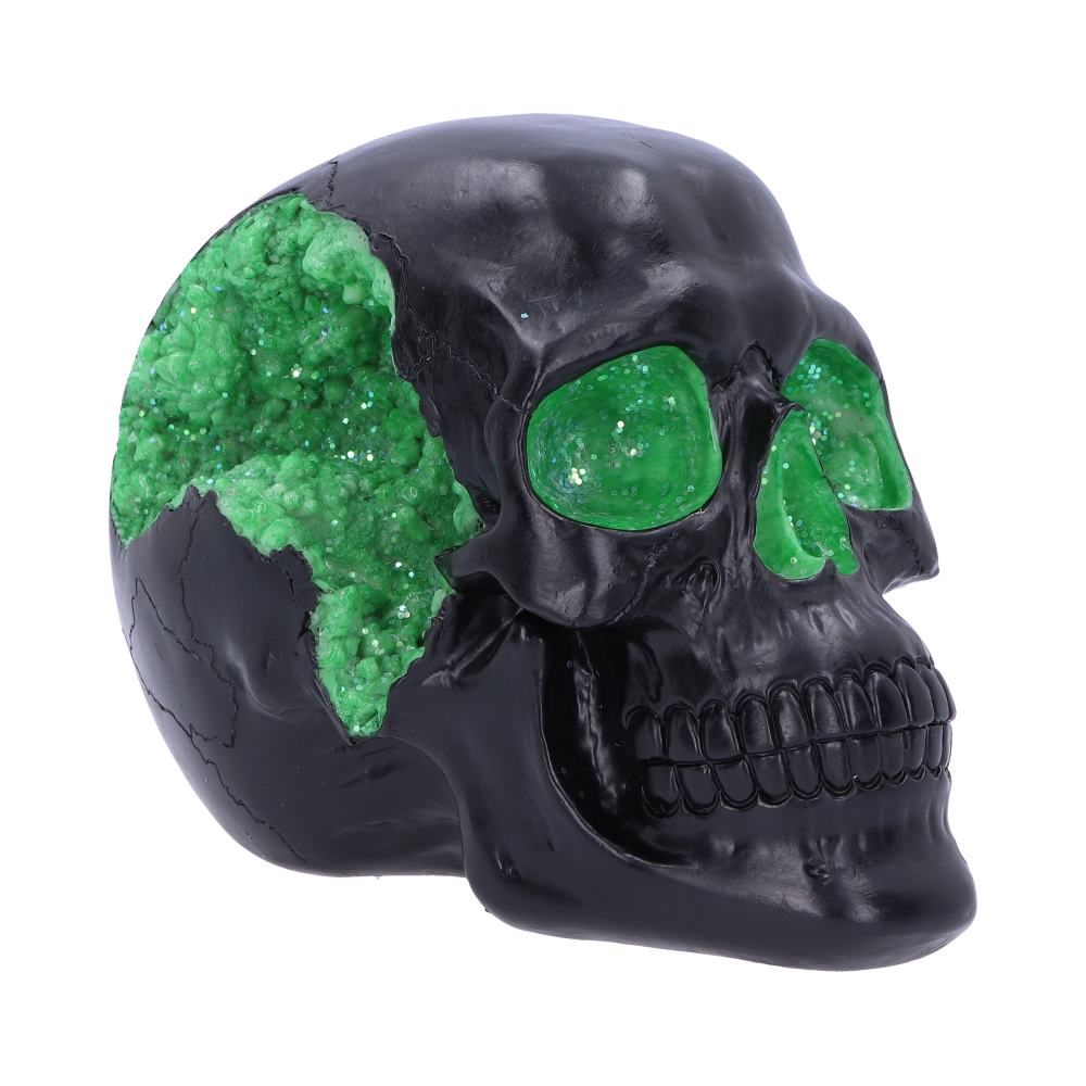 Geode Skull Black Green Gothic Glitter Skull Figurine: 2 - Figures & Collectables By NN Designs