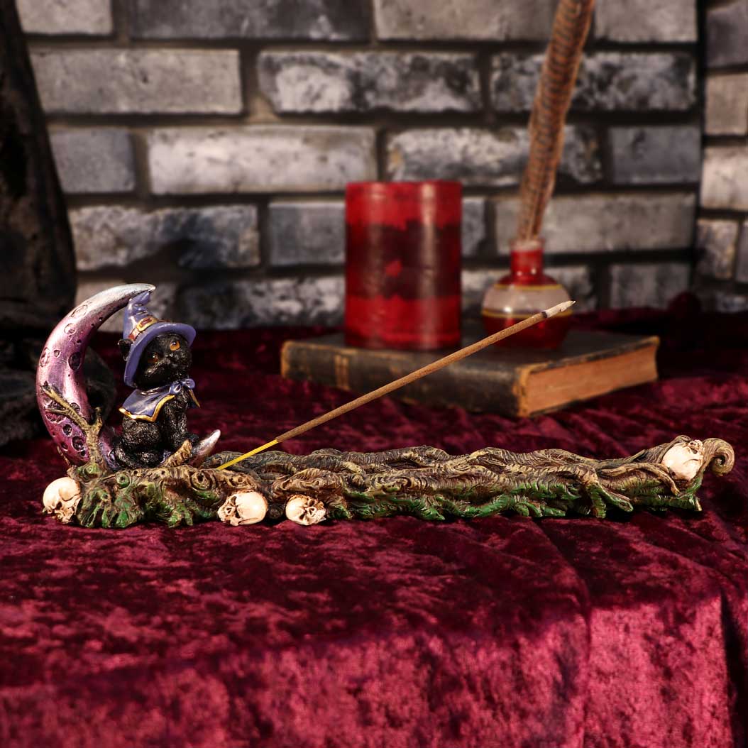 Grimalkin Witches Familiar Black Cat and Crescent Moon Incense Burner: 1 - Incense Holders By Gift Moments
